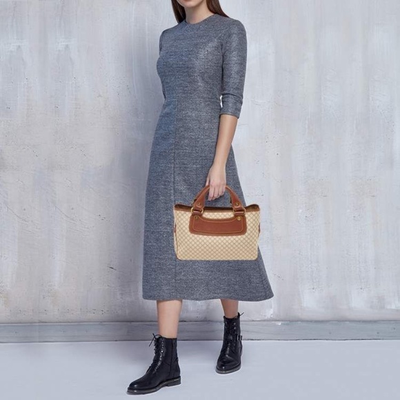 Authentic Celine Macadam Canvas and Leather Boogie Tote Bag Beige/Brown - Picture 3 of 13